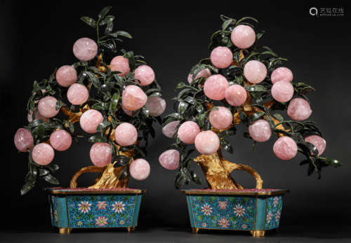 Pair of Cloisonne Enamel Bonsais