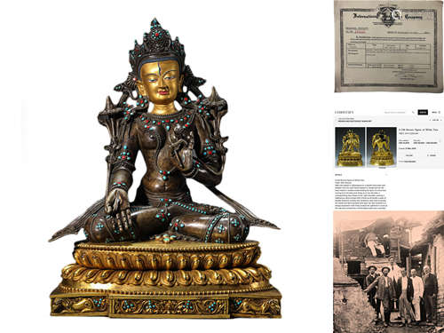 Inlaid Silver and Gilt Inlaying Bronze Statue of White Tara