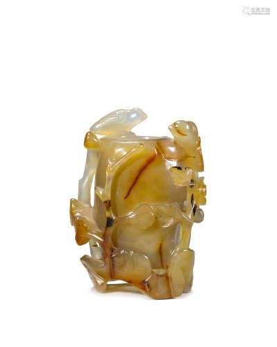 Cameo Agate Flower and Bird Water Pot