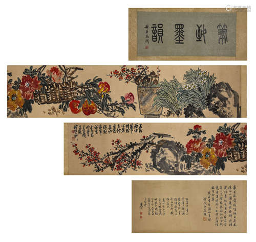 Wu Changshuo (1844-1927), Chinese Flower Painting Hand Scrol...