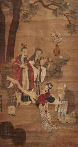 Attributed to Tang Yin (1470 - 1524) Three Deities and Child...