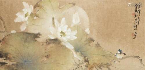 Hu Yuji (Wo Yue Kee, Henry Wo, b. 1927) Lotus and Kingfisher