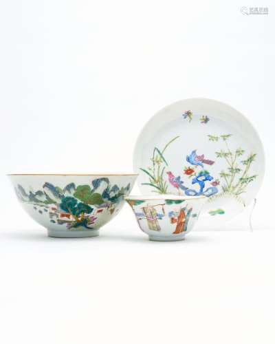 Three famille-rose bowls Late Qing dynasty to Republic perio...