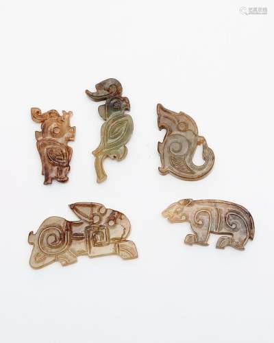 A group of five archaistic jade carvings 19th/ 20th century ...