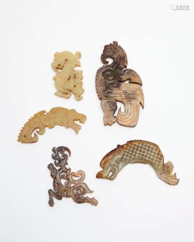 A group of five archaistic jade carvings 19th/ 20th century ...