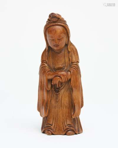 A caved bamboo figure of Guanyin Qing dynasty