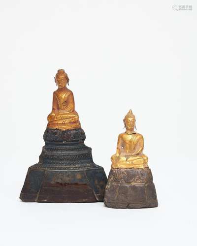 Two Gold and silver seated Buddha Sukhothai (1238 - 1438) or...