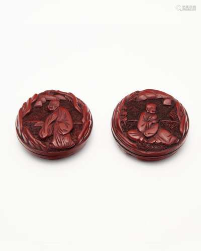 Two associated cinnabar lacquer inkpaste boxes 19th century ...