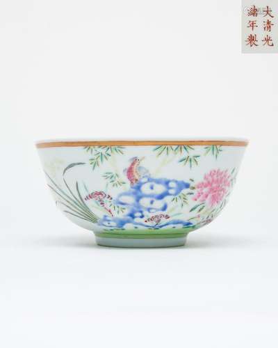 A famille-rose 'bird and flower' bowl Guangxu six-ch...