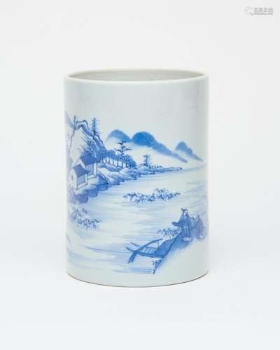 A blue-and-white 'landscape' brushpot Qing dynasty