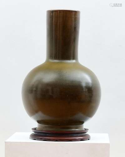 A teadust glazed bottle vase Official porcelain factory mark...