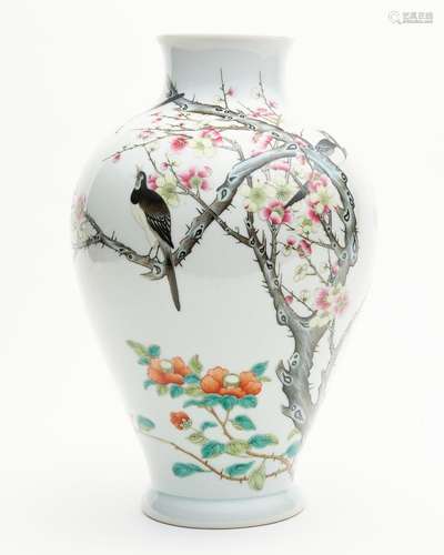 A famille-rose 'myna and plum blossom' vase Jinghua ...