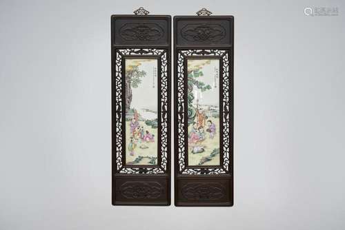 A pair of enamelled ceramic plaques Attributed to Liu Xiren ...