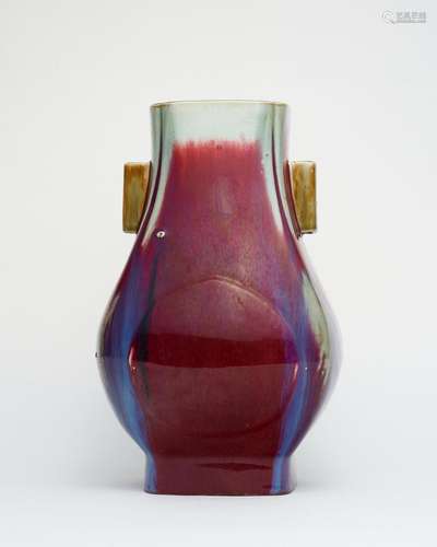 A flambe-glazed square vase Jiaqing six-character impressed ...