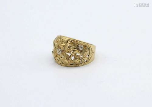 A 14kt yellow gold textured gold band.