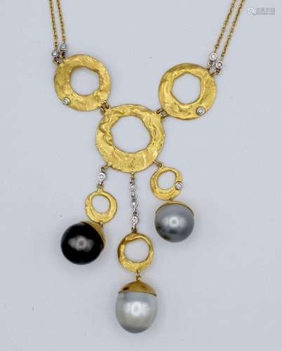 A contemporary gold necklace set with diamonds and South Sea...