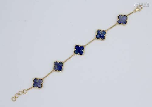 A lady's 14kt yellow gold and lapis bracelet