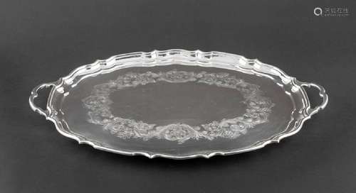 A Birks sterling silver tea tray of oval petal notched form,...