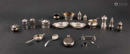 Various small silver items including a hip flask, salts and ...