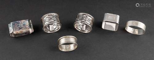 Six sterling silver napkin rings. 124 gm. (3.9 troy oz.)