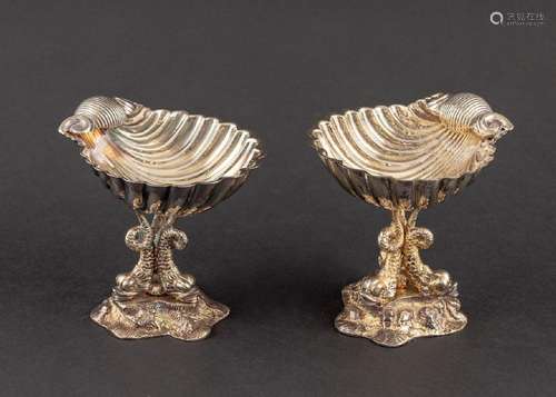 A pair of silver plated and gilt bon bon dishes in the form ...