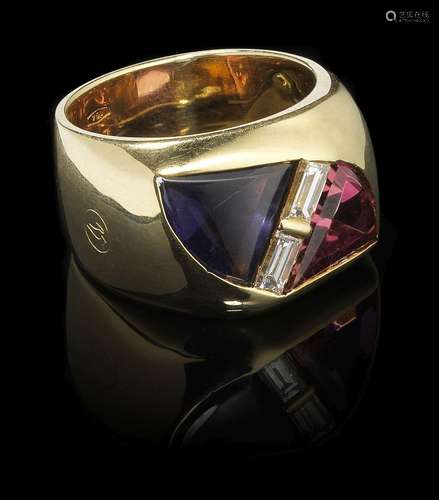 Gavelo, bague sertie d'un saphir et d'une rubellite taille f...