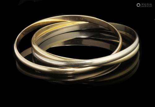 Cartier, Trinity, bracelet trois anneaux trois ors<br />
Cir...