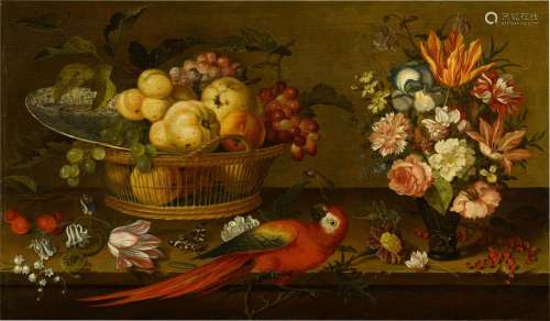 Still life with a basket of fruit and a Wanli Kraak porcelai...