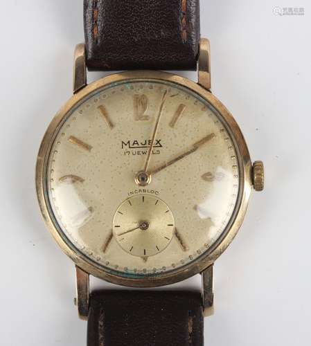 A Majex 9ct gold circular cased three-quarter size wristwatc...