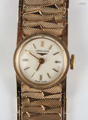 A Longines 9ct gold lady's bracelet wristwatch, the signed c...