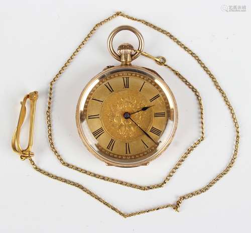 An 18ct gold cased keyless wind open-faced lady's fob watch,...