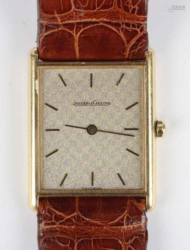 A Jaeger-LeCoultre 18ct gold rectangular cased wristwatch wi...