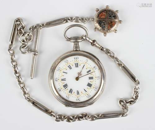 A silver keywind open-faced pocket watch with cylinder movem...