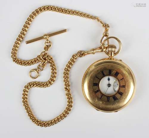 A late Victorian 18ct gold keyless wind half hunting cased g...