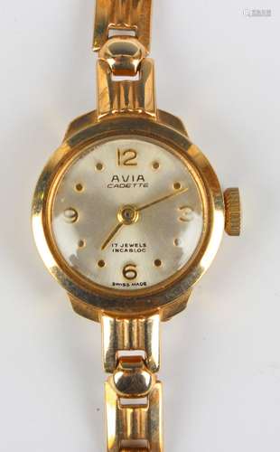 An Avia Cadette 9ct gold lady's bracelet wristwatch, the sig...