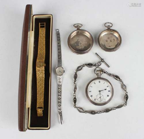 A silver cased keyless wind open-faced gentleman's pocket wa...