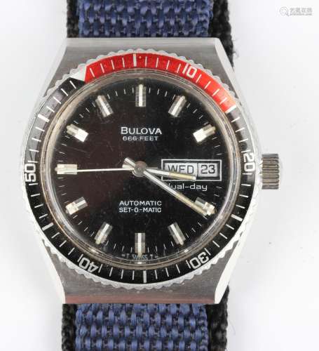 A Bulova 666 Feet Automatic Set-O-Matic stainless steel case...