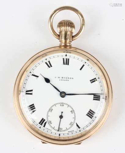 A George V J.W. Benson 9ct gold cased keyless wind open-face...