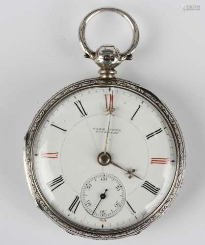 A Victorian silver keywind open-faced pocket watch with fuse...