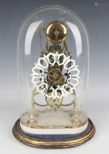 A late Victorian brass skeleton clock with eight day single ...