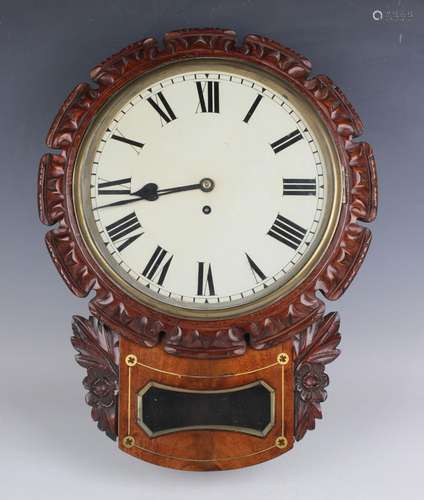 An early 19th century mahogany drop dial wall timepiece with...