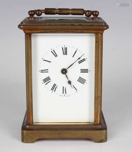 An early 20th century brass cased carriage timepiece, the en...