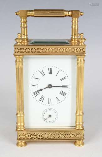 A late 19th century French gilt lacquered brass carriage ala...