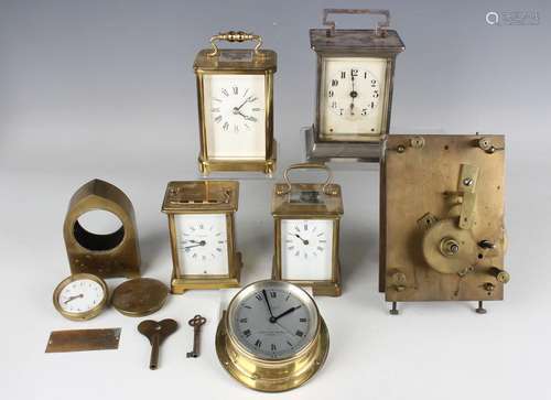 An early 20th century French brass cased carriage timepiece,...