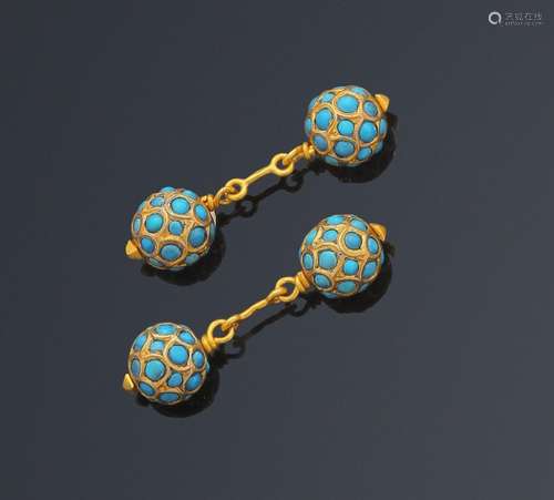 Paire de boutons de manchettes en or jaune 18k (750 millième...