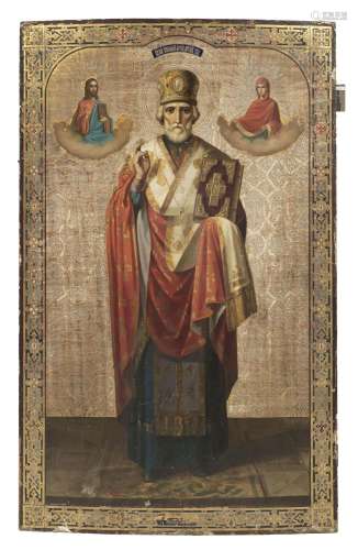 Saint Nicolas de Myre, icône sur panneau polychrome et doré,...