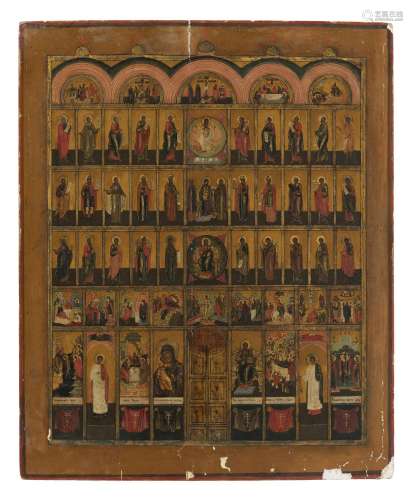 Iconostasis, icône sur panneau polychrome et doré, Russie XI...