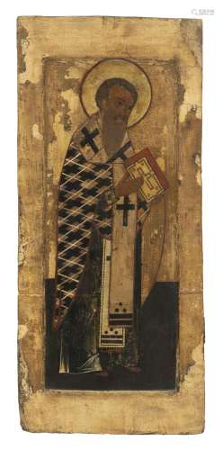 Saint Basil, icône sur panneau polychrome et doré, Russie XV...