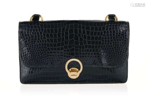 Hermès, sac Ring a bandoulière en crocodile noir, vintage
