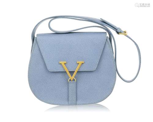 Valentino, sac à bandoulière en cuir grainé plat bleu ciel, ...